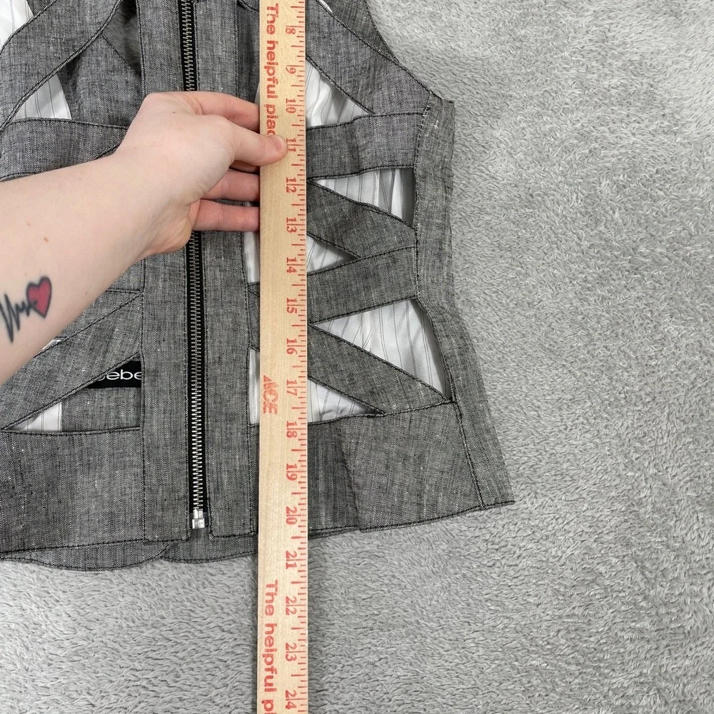 Y2K Bebe Vest Women Medium Gray Linen Blend Cage Back Button Front Waistcoat - Picture 8 of 10